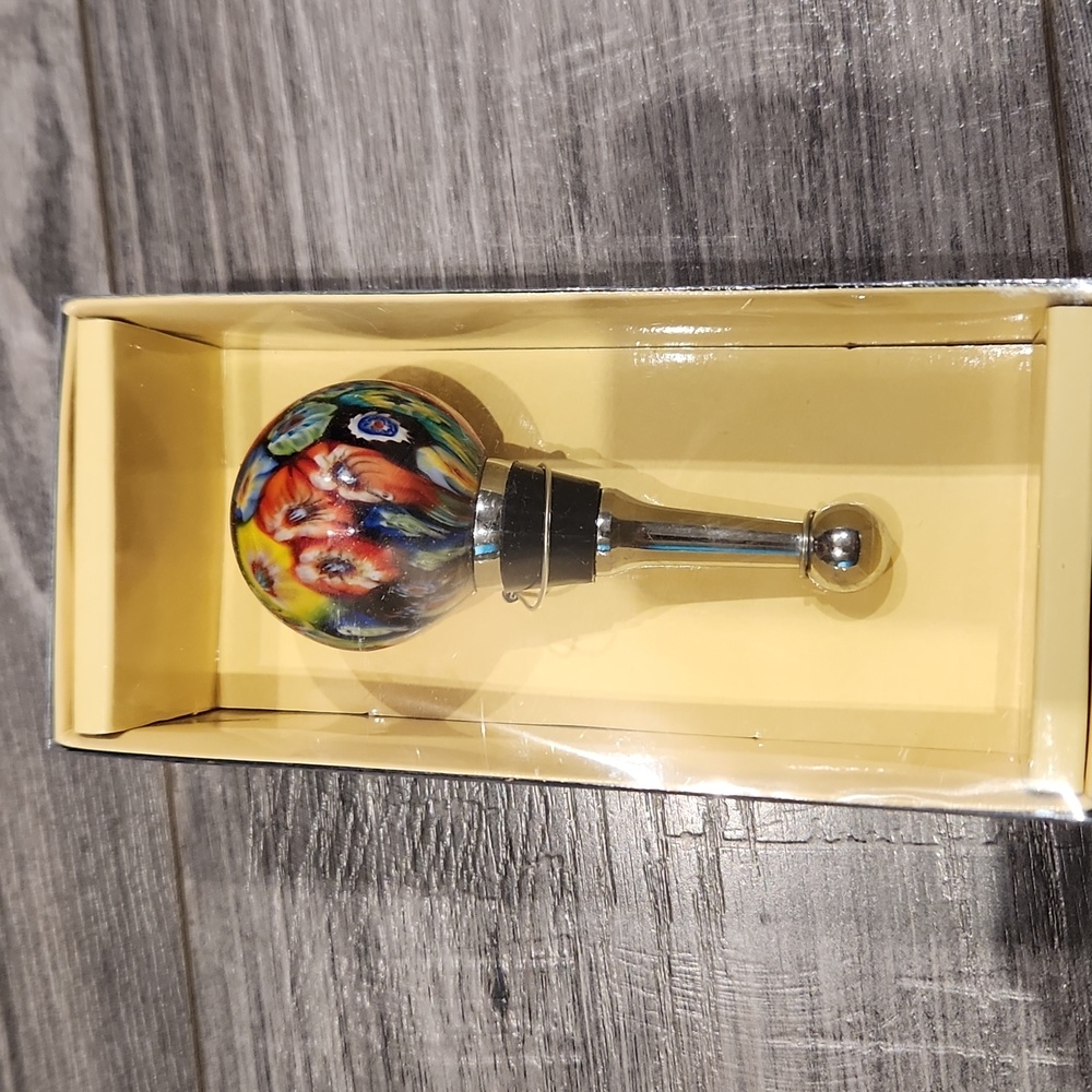 NWT Bed Bath & Beyond Millefore Bottle Stopper Multicolored Art Glass